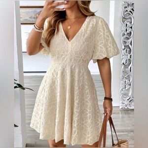 Elegant Cream V-Neck Dress